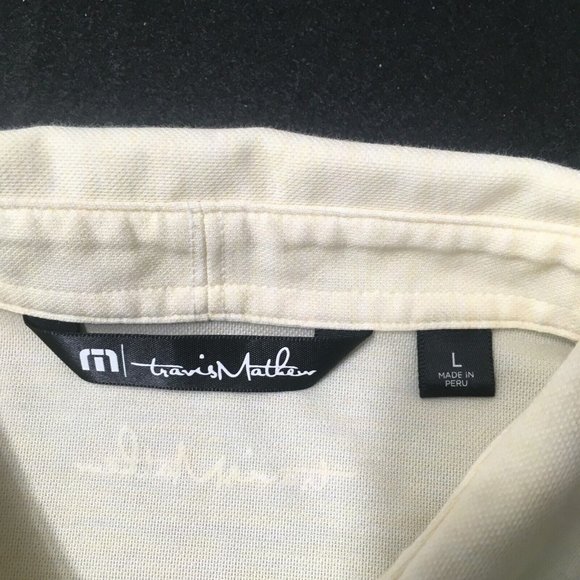 Travis Mathew Polo Shirt Mens Large yellow beige Golf McCarthy ranch embroidered - Picture 3 of 10